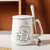 马克杯带盖勺简约陶瓷可爱男女生情侣一对创意设计感咖啡喝水杯子(白色小熊：杯+盖+精品勺)