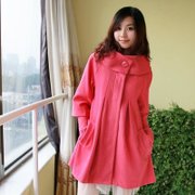 莎莱茜韩版大码女装时尚显瘦可拆袖呢大衣外套XY210129(西瓜红 XS)
