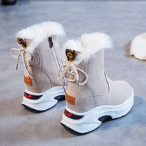 SUNTEK内增高雪地靴女冬一体2021年新款洋气厚底8cm加绒加厚棉鞋子(38 米色)