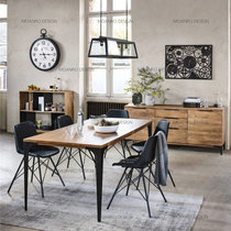北欧简约实木餐桌椅组合家用小户型客厅 饭桌铁艺长方形表情餐桌(芒果木 原木色 160x80x75)