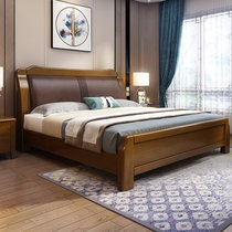 吉木多 橡胶木实木床新中式1.8米双人床经济型1.5米大床主卧软靠婚床卧室家具 颜色拍下备注(1.8*2米带软包 床+床头柜*2)