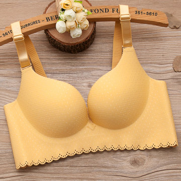 厚薄款小胸聚拢胸罩无钢圈调整型文胸一片式无痕性感女士内衣黄色80b