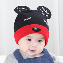 秋冬季婴儿帽子秋冬保暖套头帽韩版新生儿胎帽宝宝帽0-3-6-12个月(黑色)