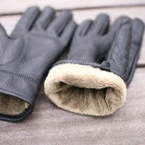 今年冬天不会冷！全羊皮 内加保暖 毛绒品质 情侣手套 户外手套 礼盒包装(男款黑色 均码)