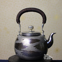 日本银川堂日本进口手工纯银壶 煮水茶具 煮茶壶 999纯银茶壶日本银壶