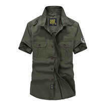 战地吉普AFS JEEP夏装薄款纯棉男士短袖衬衫 1755尖领半袖男衬衫(军绿色 XL)