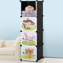 索尔诺 卡通衣柜简易儿童宝宝婴儿收纳柜组合塑料树脂 组装衣橱衣柜(黑色 魔片衣柜A3004)