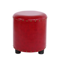 缘诺亿 美式凳油蜡皮圆凳皮艺圆凳创意时尚凳 客厅家用西皮凳ht-003(酒红)