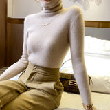 100%羊绒衫女高档修身堆堆领纯色保暖抽条内搭气质毛针织复古打底(XL 原绒米)