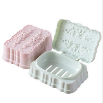 【颜色随机发】香皂盒 创意 浴室沥水塑料带盖肥皂盒 家庭用蔷薇花朵旅行香皂盒lq186