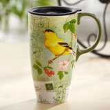 爱屋格林Evergreen 创意马克杯带盖印花陶瓷杯有盖办公室杯星巴克水杯送礼车载杯咖啡杯(鸟之声)