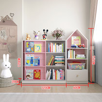 可比熊实木宝宝玩具收纳置物架落地儿童书架大容量幼儿园整理柜子(尖顶粉+120粉 默认版本)