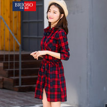 Brioso布里奥索女士 新款春装格纹连衣裙衬衫 女中长款连衣裙(B142510037)