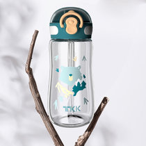 TKK儿童水杯带吸管Tritan材质宝宝学饮杯夏季塑料水壶森林密码儿童吸管杯350ML森林绿