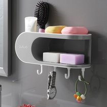 肥皂盒免打孔卫生间双层吸盘置物架壁挂式创意沥水家用浴室香皂盒(灰色【带挂钩款】)