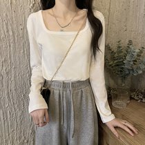 SUNTEK方领t恤短袖2022新款女装夏季纯色短款修身上衣服辣妹风ins潮(L 100-120斤 白色长袖)