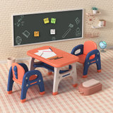 幼儿园桌椅儿童玩具桌椅子套装家用塑料宝宝学习书桌长方形小椅子(恐龙款珊瑚红一桌两椅 默认版本)