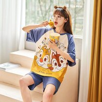 SUNTEK睡衣女新款夏季薄款短袖短裤套装韩版可爱卡通大码宽松家居服(#QPT-3101)