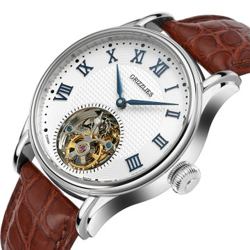 grizzlies灰熊 经典陀飞轮手动机械表 镂空背透防水男士手表 商务休闲