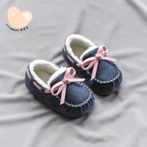 宝宝鞋子0一1-2岁冬季鞋女童加绒学步鞋婴幼儿棉鞋保暖儿童豆豆鞋(兰色加棉 27码内长约17cm)