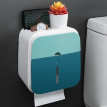 卫生间纸巾盒厕所卫生纸置物架壁挂式抽纸盒免打孔创意防水纸巾架(双层墨绿+浅蓝)