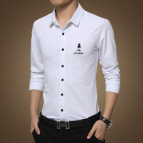 春季男士纯色长袖衬衫商务韩版修身型衬衫衫印花青年衣服男装衬衣   J3023(白色 XL)