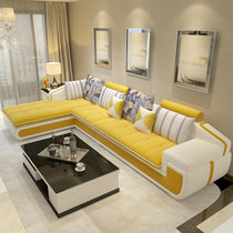 美天乐 可拆洗中小户型布艺沙发简约现代 客厅转角皮布沙发家具2.6/2.8/3.3/3.6米(黄色 （单+双+贵）+茶几+电视柜+脚踏)