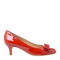 超市-鞋靴Salvatore Ferragamo红色蝴蝶结罗斯纹漆皮中跟鞋 01-592182(红 4.5)