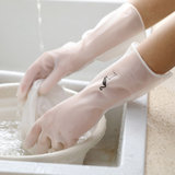 美佳多 洗碗手套薄款PVC防水橡胶厨房手套洗衣清洁家务塑胶手套(白色L)
