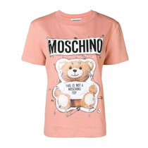 Moschino女士粉红色小熊图案曲别针元素短袖T恤V0712-114744粉 时尚百搭