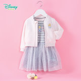 迪士尼Disney童装女童外套春季新款连体衣裙套装宝宝网纱罗纹领休闲2件套191T844(80cm 粉白)