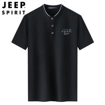 JEEP SPIRIT吉普三粒扣短袖T恤新款微弹舒适棉立领体恤衫半袖运动夏装外套(798-7128黑色 XL)