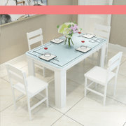 古韵金辉 餐桌椅组合小户型现代简约长方形钢化玻璃实木质餐家用饭桌子(茉莉白配白有玻璃 1.2*0.7 四椅子)