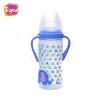 Tigex奶瓶宽口径PP宝宝婴儿塑料奶瓶带手柄300ML卡通系列6-18个月(大象)