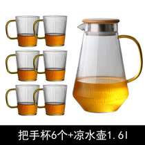 日式玻璃耐热水杯带把手家用杯子夏季ins风茶杯咖啡杯高颜值喝水(9012二条水杯6只+八分壶1.6L 默认版本)