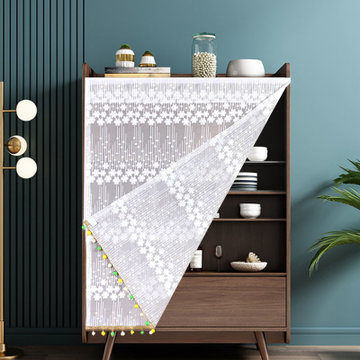 橱柜遮挡帘魔术贴柜子门帘小窗帘免打孔蕾丝书柜帘鞋柜遮丑挂布帘宽90