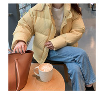 韩版90白鸭绒加厚立领 羽绒服  女冬季宽松保暖 面包服 短款外套(黄色 均码)