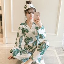 秋冬季长袖日式和服睡衣女开衫纯棉春天甜美可爱学生家居服两件套(长袖开衫和服树叶)