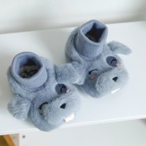 冬宝宝加绒地板鞋袜可爱婴儿鞋超软羊羔绒加绒地板中筒不掉袜套(宝蓝色 顽皮狗-防滑加绒 【M】1-2岁（脚12-14CM）)