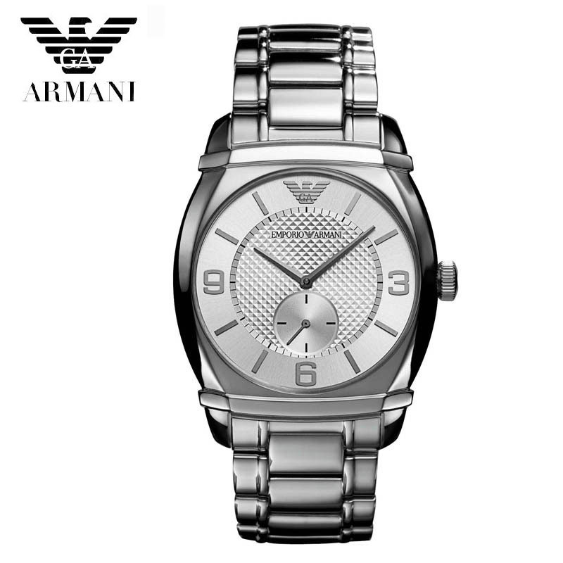 瑞士品牌表阿玛尼armani手表皮带男表圆形钢表盘小三针男士石英腕表ar