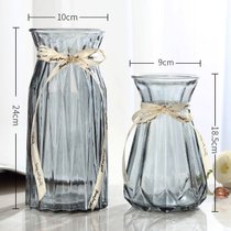 创意花瓶玻璃透明水养客厅摆件鲜花插花瓶北欧简约富贵竹干花花瓶(24CM浪漫+18折纸2件套【灰色】中 默认版本)