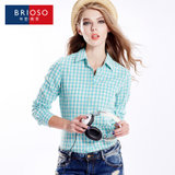 BRIOSO女士长袖纯棉免烫格子衬衫(B142110028)