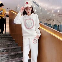 欧洲站时尚休闲运动服卫衣套装减龄洋气时髦2021女春秋款(白色【套装】)