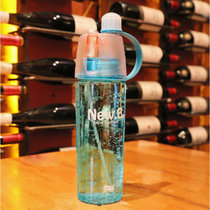 创意喷雾水杯水瓶运动水壶随手杯便携带盖夏季补水美容塑料降温杯  600ml(杯刷)(海洋蓝)