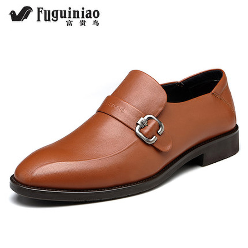 富贵鸟男鞋 头层牛皮商务皮鞋英伦男士鞋 牛皮鞋(黄棕色 42)