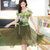 Mailljor 2014夏季韩版修身复古大码连衣裙印花中长款裙子圆领3330(绿色 M)