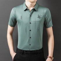 冰丝短袖寸衬衫男夏季新款青年免烫条纹休闲商务男士衬衣爸爸上衣   WLXF C-7(PB-WLXF C-7绿色 115)