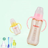 小憨熊ppsu奶瓶 标准口径宝宝奶瓶带吸管手柄婴儿防胀气奶瓶(黄色 150ml)