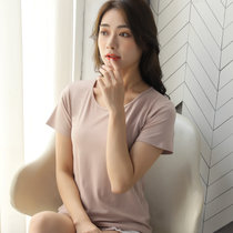 莫代尔圆领短袖t恤女夏修身打底衫(6686卡其 XXL)