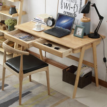 一米色彩 日式小户型实木书桌现代北欧电脑桌大容量带抽屉写字台家用办公桌(原木色 1.2米/桌+椅)